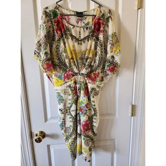 Collette Dinnigan for Anthropologie 100% Silk Dress Kaftan Printemps Size 10 - Picture 2 of 11